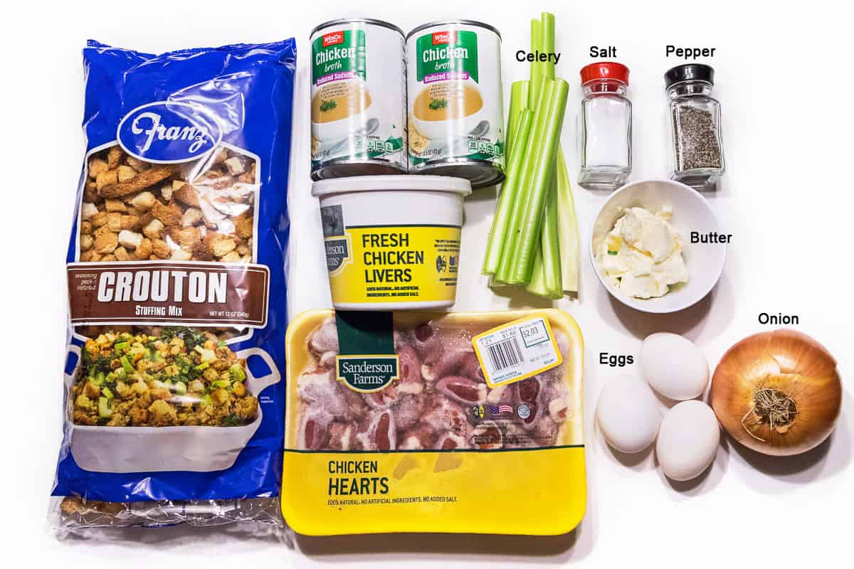 Ingredients for Thanksgiving dressing.