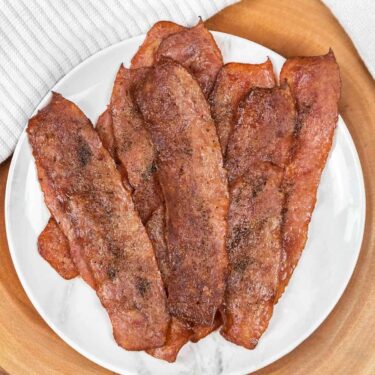 Close up of turkey bacon in the air fryer recipe.