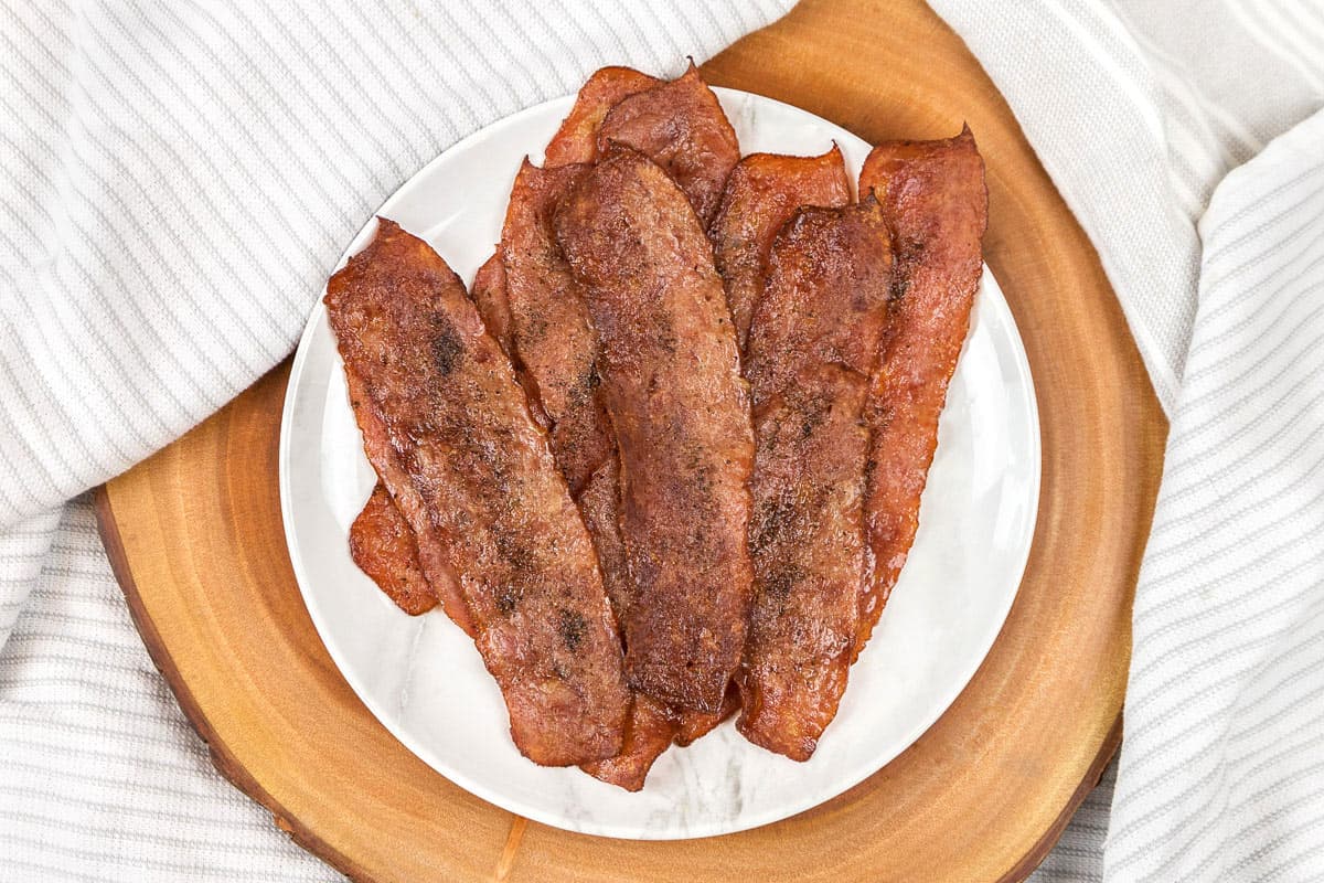 Turkey Bacon in Air Fryer on a plate.